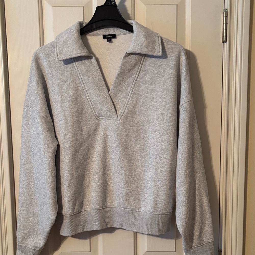 Express Light Gray V-Neck Women's Sweatshirt